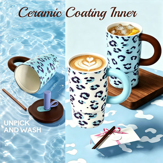 ☕ The Leopard-Print Ceramic-Coated Tumbler: Your New Favorite Daily Mug